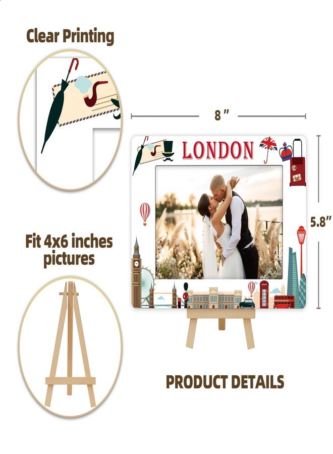 DETIHO London Travel Picture Frame, 4x6 London Themed Wooden Frame with Easel Stand for Home Decor Tabletop Display, Vacation Honeymoon Gifts for Friends Couples - B02 - Image 2
